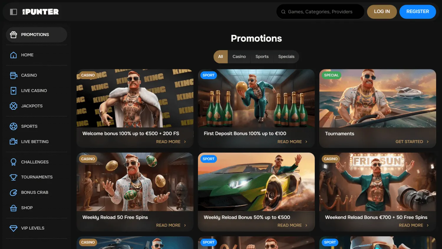 Mrpunter Casino desktop promotions area with welcome offer and promotional features