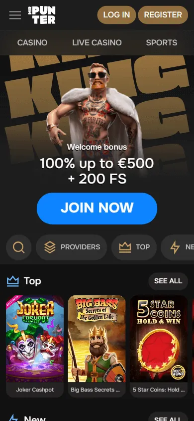 Mrpunter Casino mobile browser homepage with casino and sportsbook access